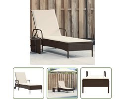 vidaXL Lounge Stoel - Ligbed - Ligbed met wielen en kussen poly rattan bruin - Tuinset - Buitendecoratie - Relaxen