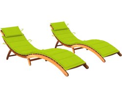 vidaXL Lounge Stoel - Ligbed - Ligbedden 2 st met kussens massief acaciahout - Tuinset - Acacia Hout - Outdoor Furniture