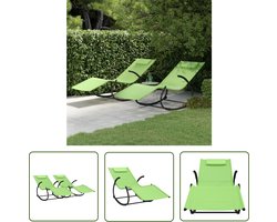 vidaXL Lounge Stoel - Ligbed - Ligbedden 2 st schommelend staal en textileen groen - Tuinset - Tuinbank - Outdoor Furniture