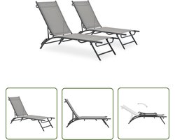 vidaXL Lounge Stoel - Ligbed - Ligbedden 2 st textileen en staal - Tuinset - Buitendecoratie - Balkon Meubel