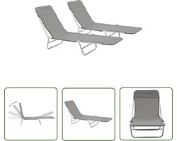 vidaXL Lounge Stoel - Ligbed - Ligbedden inklapbaar 2 st staal en stof grijs - Buitendecoratie - Tuinset - Relaxstoel