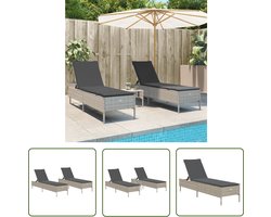 vidaXL Lounge Stoel - Ligstoel - Ligstoelen 2 st met kussen poly rattan lichtgrijs - Tuinset - Buitendecoratie - Poly Rattan