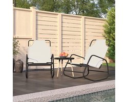 vidaXL Lounge Stoel - Ligstoelen - Ligstoelen 2 st schommelend staal en textileen crèmekleurig - Tuinset - Buitenschrijnwerk - Outdoor Furniture