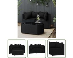 vidaXL Lounge Stoel - Loungeset - 3-delige Loungeset met kussens poly rattan zwart - Tuinstoel - Outdoor Furniture - Patioset