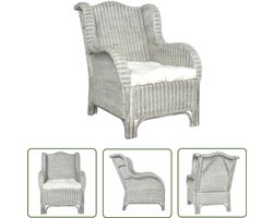 vidaXL Lounge Stoel - Rattan Meubels - Stoel met kussen natuurlijk rattan en linnen grijs - Buitenstoelen - Tuinstoel - Relaxfauteuil
