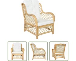 vidaXL Lounge Stoel - Rattanstoel - Stoel met kussen natuurlijk rattan en linnen - Binnentuin Meubilair - Tuinstoelen - Relaxfauteuil
