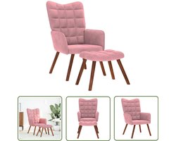 vidaXL Lounge Stoel - Relaxfauteuil - Relaxstoel met voetenbank fluweel roze - Rozerode Stoel - Velours Stoel - Voetenbank
