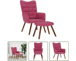 vidaXL Lounge Stoel - Relaxfauteuil - Relaxstoel met voetenbank fluweel wijnrood - Fauteuils - Velours Stoel - Rode Stoel
