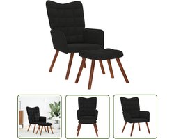 vidaXL Lounge Stoel - Relaxfauteuil - Relaxstoel met voetenbank fluweel zwart - Fauteuils - Zwarte Stoel - Velours Stoel