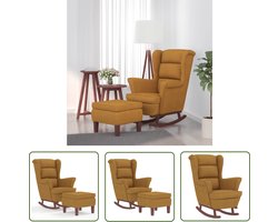 vidaXL Lounge Stoel - Schommelstoel - Schommelstoel met houten poten en voetenbank fluweel bruin - Fluweel Stoel - Bruine Stoel - Leeshoek
