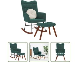 vidaXL Lounge Stoel - Schommelstoel - Schommelstoel met krukje fluweel donkergroen - Fluweel Stoel - Donkere Groene Stoel - Relaxfauteuil