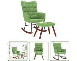 vidaXL Lounge Stoel - Schommelstoel - Schommelstoel met krukje fluweel lichtgroen - Fluweel Stoel - Relaxfauteuil - Leesstoeltje