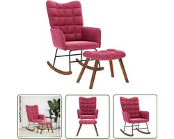 vidaXL Lounge Stoel - Schommelstoel - Schommelstoel met krukje fluweel wijnrood - Fluweel Stoel - Wijnrood - Fauteuils