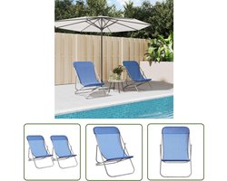 vidaXL Lounge Stoel - Strandstoel - Strandstoelen 2 st textileen en gepoedercoat staal blauw - Tuinset - Buitendecoratie - Balkon Decoratie