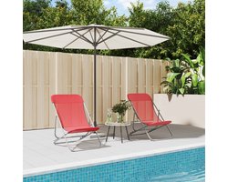 vidaXL Lounge Stoel - Strandstoel - Strandstoelen 2 st textileen en gepoedercoat staal rood - Tuinset - Buitenshuis Zitten - Outdoor Furniture