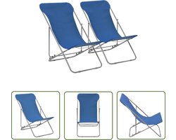 vidaXL Lounge Stoel - Strandstoel - Strandstoelen inklapbaar 2 st staal en oxford stof blauw - Buitensteun - Tuinset - Balkon Meubel