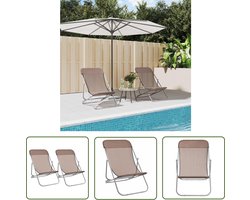 vidaXL Lounge Stoel - Strandstoelen - Strandstoelen 2 st textileen en gepoedercoat staal bruin - Tuinset - Buis Meubel - Relax Stoel