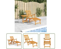 vidaXL Lounge Stoel - Terrasstoel - Terrasstoel met voetensteun en tafel massief acaciahout - Tuinset - Acacia Hout - Outdoor Furniture