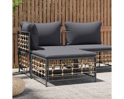 vidaXL Lounge Stoel - Tuin Bank - Tuinvoetenbank met donkergrijs kussen poly rattan - Terrasstoel - Outdoor Furniture - Poef