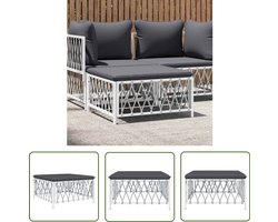 vidaXL Lounge Stoel - Tuin Bank - Tuinvoetenbank met kussens geweven stof wit - Terrasstoel - Outdoor Furniture - Witte Tuinbank