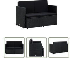vidaXL Lounge Stoel - Tuinbank - Tuinbank 2-zits met kussens poly rattan zwart - Buitenshuis Wonen - Tuinset - Ratan Meubilair
