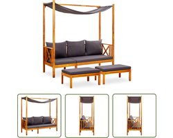 vidaXL Lounge Stoel - Tuinbank - Tuinbank met luifel en voetenbanken massief acaciahout - Buitendecoratie - Acacia Hout - Tuinset