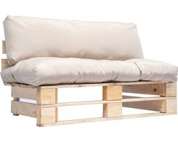 vidaXL Lounge Stoel - Tuinbank - Tuinbank pallet met zandkleurige kussens grenenhout - Buitentuinmeubilair - Teak Tafel - Houten Bank