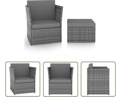 vidaXL Lounge Stoel - Tuinstoel - Tuinstoel met voetenbank poly rattan antracietkleurig - Relaxstoelen - Outdoor Furniture - Patio Furniture