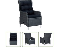 vidaXL Lounge Stoel - Tuinstoel - Tuinstoel verstelbaar met kussens poly rattan donkergrijs - Buitensteun - Relaxstoelen - Ratan Stoel