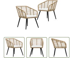 vidaXL Lounge Stoel - Tuinstoel - Tuinstoelen 2 st met kussens poly rattan eikenkleurig - Buitenshuis Meubel - Ratan Stoel - Kunststof Stoel