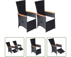 vidaXL Lounge Stoel - Tuinstoel - Tuinstoelen 2 st verstelbaar met kussens poly rattan zwart - Buistuinmeubilair - Outdoor Stoel - Relax Stoel