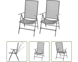 vidaXL Lounge Stoel - Tuinstoel - Tuinstoelen stapelbaar 2 st staal grijs - Buistuinmeubilair - Outdoor Stoel - Balkon Meubel