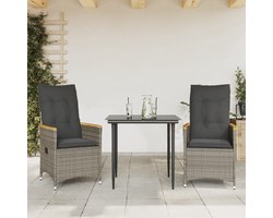 vidaXL Lounge Stoel - Tuinstoelen - Tuinstoelen 2 st verstelbaar met kussens poly rattan grijs - Buitendecor - Terrasstoel - Relaxfauteuil