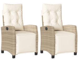 vidaXL Lounge Stoelen - Tuinstoelen - Tuinstoelen 2 st verstelbaar met voetensteun poly rattan beige - Buitendecoratie - Tuinset - Relax Stoel
