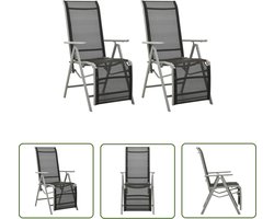 vidaXL Lounge Stoelen - Tuinstoelen - Tuinstoelen 2 st verstelbaar textileen aluminium zilverkleurig - Buitentools - Aluminium Tuinstoelen - Verstelbare Tuinstoelen