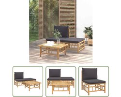 vidaXL Loungebank - Bamboelounge - 3-delige Loungeset met kussens bamboe donkergrijs - Buitendinerset - Tuinlounge - Outdoor Furniture