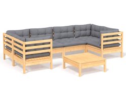 vidaXL Loungebank Hout - Tuin Lounge Set - 7-delige Loungeset met grijze kussens grenenhout - Grenenhout Meubel - Lounge Stoel - Tuinset