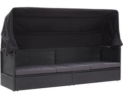 vidaXL - Loungebank - met - luifel - poly - rattan - zwart