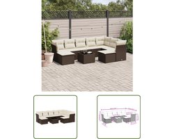 vidaXL Loungebank - Tuin Lounge Set - 10-delige Loungeset met kussens poly rattan bruin - Buitenkamer - Patio Furniture - Garden Furniture