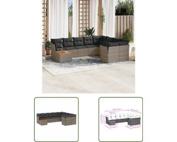 vidaXL Loungebank - Tuin Lounge Set - 10-delige Loungeset met kussens poly rattan grijs - Buitendecoratie - Outdoor Furniture - Ratan Meubelen