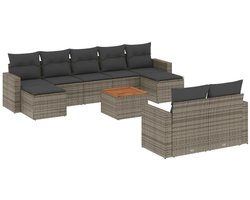 vidaXL Loungebank - Tuin Lounge Set - 10-delige Loungeset met kussens poly rattan grijs - Outdoor Furniture - Patio Set - Garden Sofa