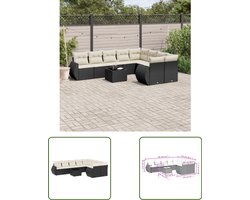 vidaXL Loungebank - Tuin Lounge Set - 10-delige Loungeset met kussens poly rattan zwart - Outdoor Furniture - Buitendecoratie - Garden Sofa
