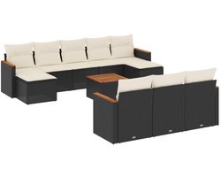 vidaXL Loungebank - Tuin Lounge Set - 11-delige Loungeset met kussens poly rattan zwart - Outdoor Furniture - Veranda Meubel - Balkon Set