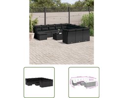 vidaXL Loungebank - Tuin Lounge Set - 13-delige Loungeset met kussens poly rattan zwart - Buitenkamer - Patio Furniture - Garden Sofa