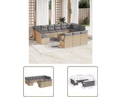 vidaXL Loungebank - Tuin Lounge Set - 14-delige Loungeset met kussens poly rattan beige - Buitendecoratie - Patio Furniture - Outdoor Living