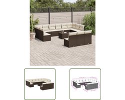 vidaXL Loungebank - Tuin Lounge Set - 14-delige Loungeset met kussens poly rattan bruin - Buis Meubel - Outdoor Furniture - Patio Set