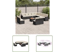 vidaXL Loungebank - Tuin Lounge Set - 14-delige Loungeset met kussens poly rattan zwart - Buitendecoratie - Poly Rattan - Outdoor Furniture