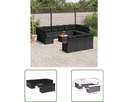 vidaXL Loungebank - Tuin Lounge Set - 14-delige Loungeset met kussens poly rattan zwart - Outdoor Furniture - Patio Set - Garden Sofa
