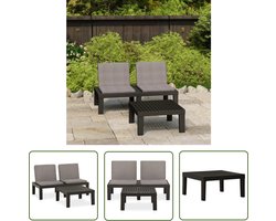 vidaXL Loungebank - Tuin Lounge Set - 2-delige Loungeset met kussens kunststof grijs - Buitendinerset - Kunststof Meubel - Grijze Lounge Stoel