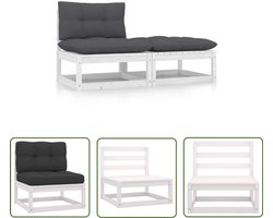 vidaXL Loungebank - Tuin Lounge Set - 2-delige Loungeset met kussens massief grenenhout wit - Houten Bank - Buitendinerset - Patio Furniture